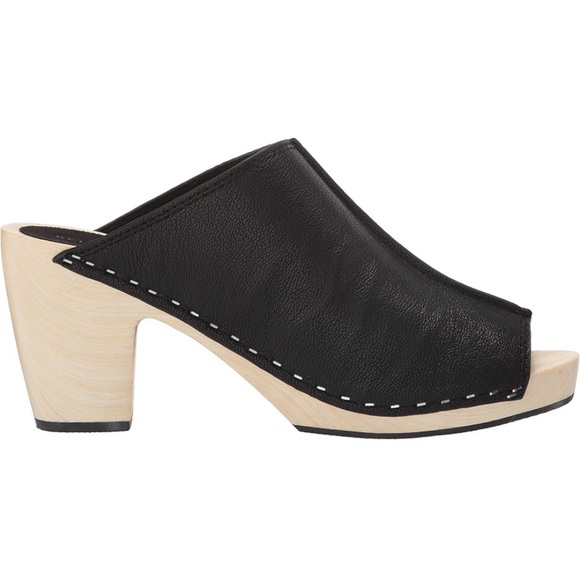 Kelsi Dagger Black Leather Brooklyn Boulder Chunky Wood Platform Clog Mules 7.5 - Picture 2 of 16